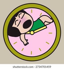 Joven dama tomando una siesta en concepto de reloj ilustración de personaje de dibujos animados