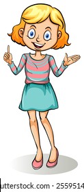 A young lady talking on a white background