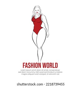 Young lady vector drawing, An illustration of a beautiful woman, A fashion girl walking on ramp
