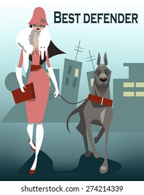 young lady walking with a big dog.