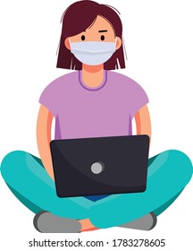 Young lady working on a computer cartoon vector art and illustration
