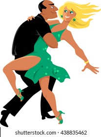 Young Latin couple dancing salsa, EPS 8 vector illustration, no transparencies, isolated on white