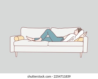 Young lazy woman leisure sleep on sofa simple korean style illustration