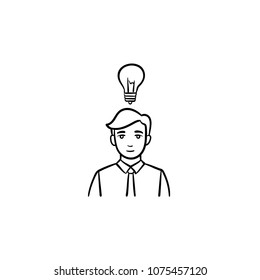 Young leader hand drawn outline doodle vector icon. A leader with a smart idea sketch illustration for print, web, mobile and infographics isolated on white background.