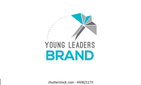 Young leaders vector logo template. Paper bird logo. Flying brand identity.