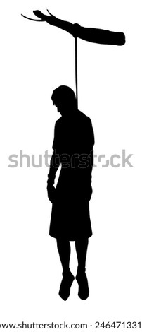 Young lethal jail life old israel jewish male Judas white sky. Dark black hand drawn sketch art cruel unhappy human girl neck hung trap stress evil node law wood torture sign icon retro war concept