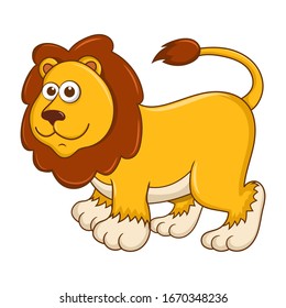 Young Lion. Cute Lionet isolated on white background. Zoo animal cartoon character. Education card for kids learning wild animals. Logic Games for Kids. Vector illustration in cartoon style.