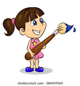 young little girl painter with big brush