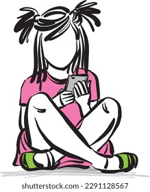 young Little girl using cellphone electronics concept vector illustration