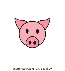 Young little pig icon. Front view. Colored vector isolated illustration on white background. Flat style and design.