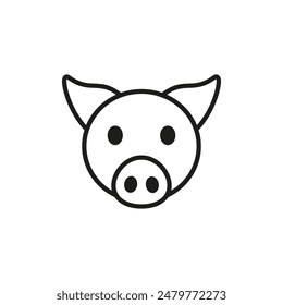 Young little pig icon. Front view. Outline vector isolated illustration on white background. Flat style and design.