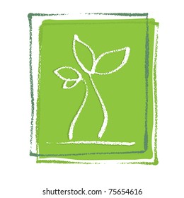 Young little plant seedling, artistic painterly simplified chalk-like illustration, vector