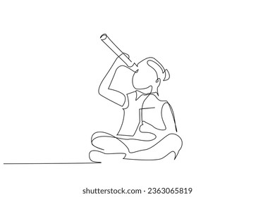 young little smart schoolgirl binoculars future vision education line art