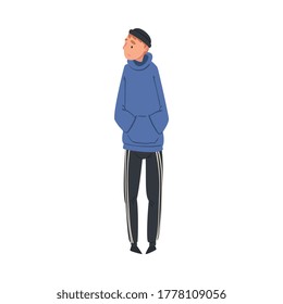 Young Lonely Guy Standing Alone Aside at Concert Vector Illustration
