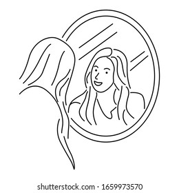 Young Longhaired Woman Standing Front Mirror Stock Vector Royalty Free Shutterstock