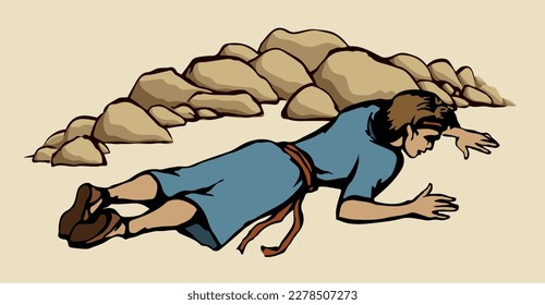 Young lost poor ill sick faint tired sad jewish male kid boy guy Ishmael nap body cry god drunk drug arab girl pain aid rest. Hand drawn hot dry dirty rock sand land old muslim islam vector art sketch