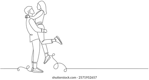 Young lover couple line art vector illustration