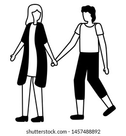 young lovers couple avatars characters vector illustration design