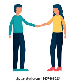 young lovers couple avatars characters vector illustration design