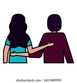 young lovers couple avatars characters vector illustration design
