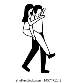 young lovers couple avatars characters vector illustration design