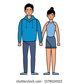 young lovers couple avatars characters vector illustration design