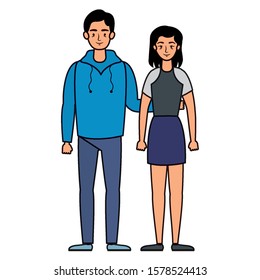 young lovers couple avatars characters vector illustration design