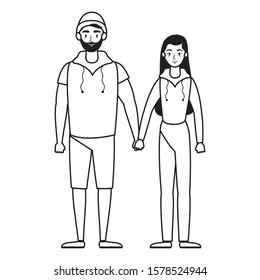 young lovers couple avatars characters vector illustration design