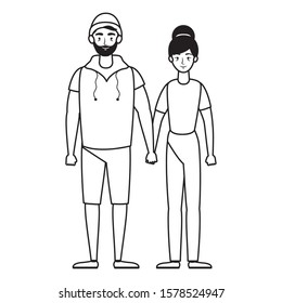 young lovers couple avatars characters vector illustration design