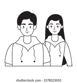 young lovers couple avatars characters vector illustration design