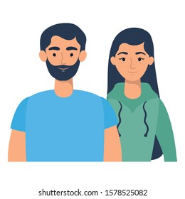 young lovers couple avatars characters vector illustration design