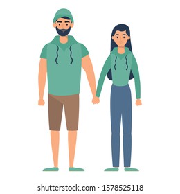 young lovers couple avatars characters vector illustration design