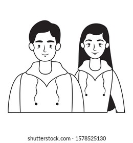 young lovers couple avatars characters vector illustration design