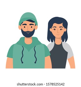 young lovers couple avatars characters vector illustration design