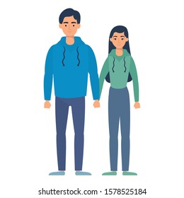 young lovers couple avatars characters vector illustration design