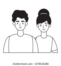 young lovers couple avatars characters vector illustration design