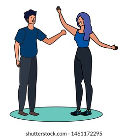 young lovers couple celebrating characters