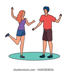 young lovers couple celebrating characters