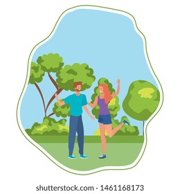 young lovers couple celebrating in the park
