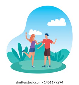 young lovers couple celebrating in the park
