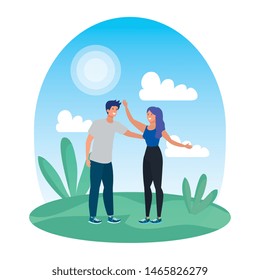 young lovers couple celebrating in the park