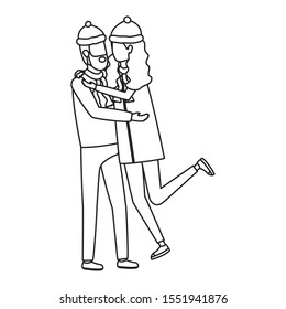 young lovers couple with christmas hat characters vector illustration design
