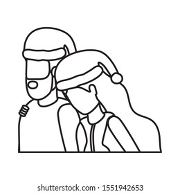 young lovers couple with christmas hat characters vector illustration design