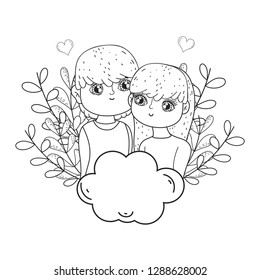young lovers couple with floral decoration