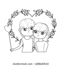 young lovers couple with floral decoration