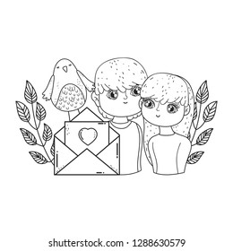 young lovers couple with floral decoration