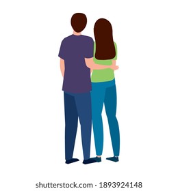 young lovers couple hugging romantic pose characters vector illustration design