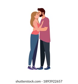 young lovers couple kissing romantic characters vector illustration design