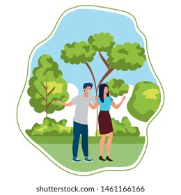 young lovers couple in the landscape