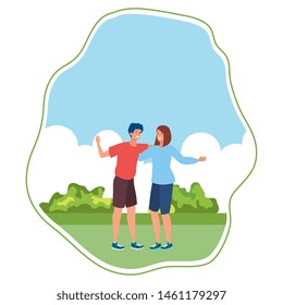 young lovers couple in the landscape